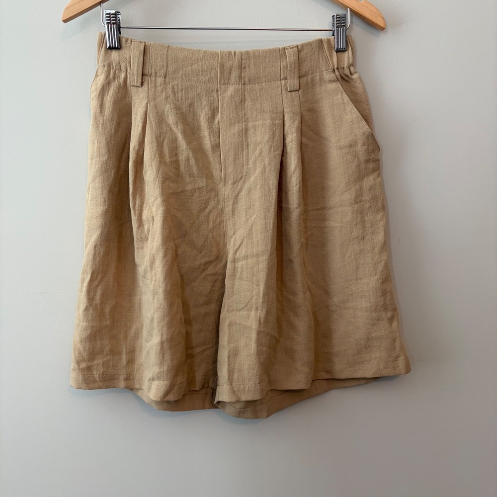 Halara Tan Beige Pleated High Waisted Wide Leg Shorts NWT Size M 02746088
